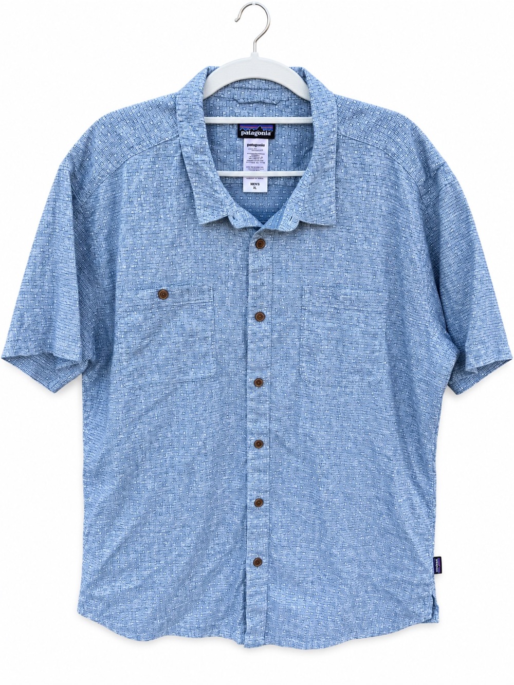 Patagonia Men’s XL Blue Hemp Organic Cotton Short Sleeve Button Up Shirt